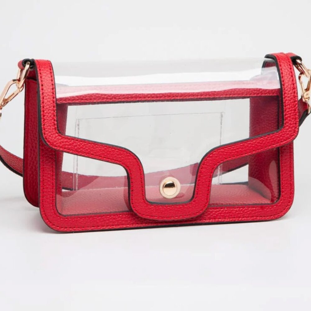 NWT Red Nina Clear Gameday Shoulder Bag Stadium Approved Purse w/Gold hardware